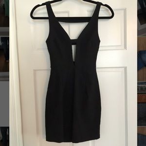 NWOT Black Deep Plunge, Open Back Mini Dress MED